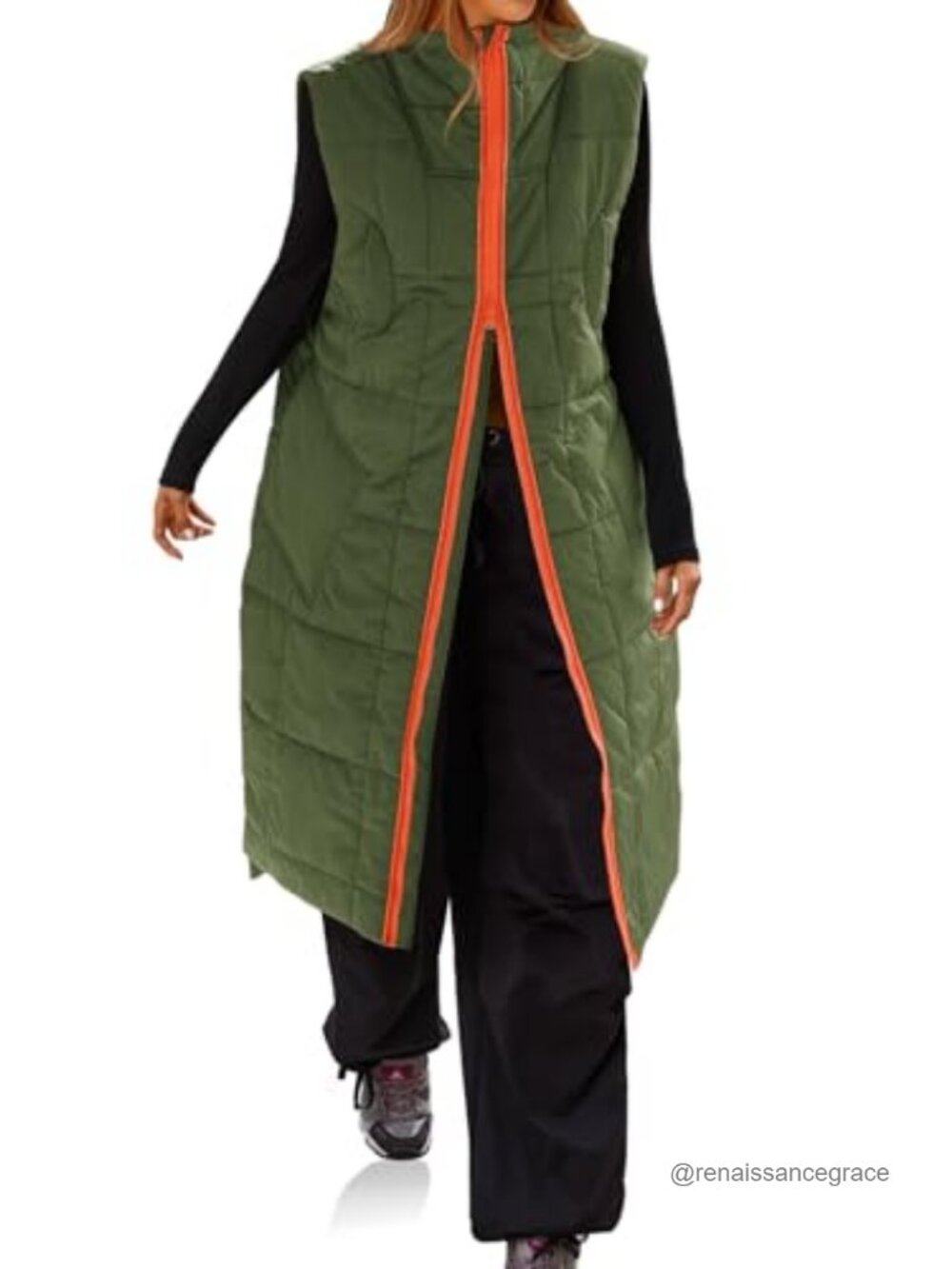 Long Quilted Puffer Vest Lightweight Sleeveless Winter Knee Length